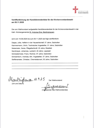 Kandidaten Kirchenvorstandswahl 8/9.11.2025