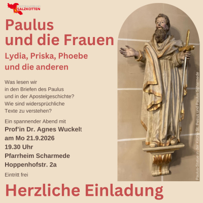 Vortrag "Paulus und die Frauen" mit Prof'in Dr. Agnes Wuckelt am 21.9.2026
